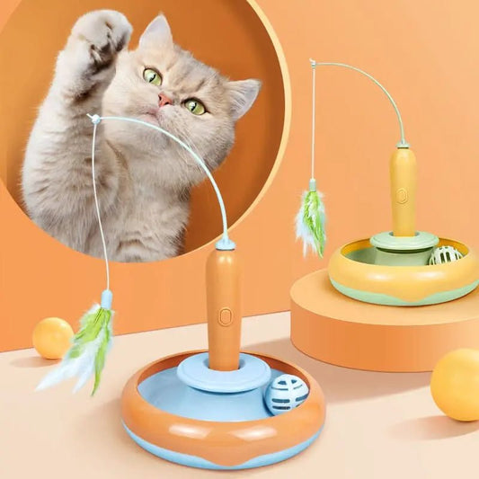 2 - in - 1 Interactive Cat Turntable Toy with Feather - 