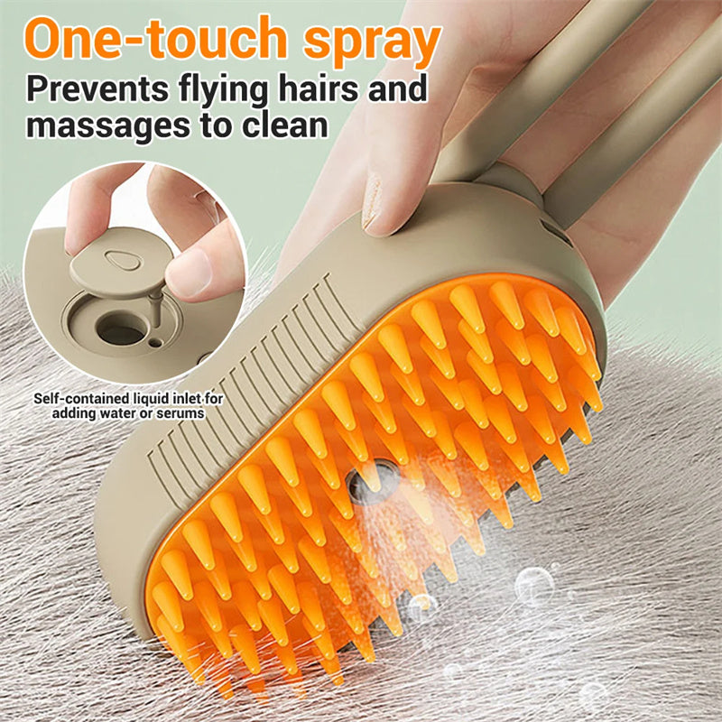 3-in-1 Electric Steam Pet Brush – Hair Removal & Massage
