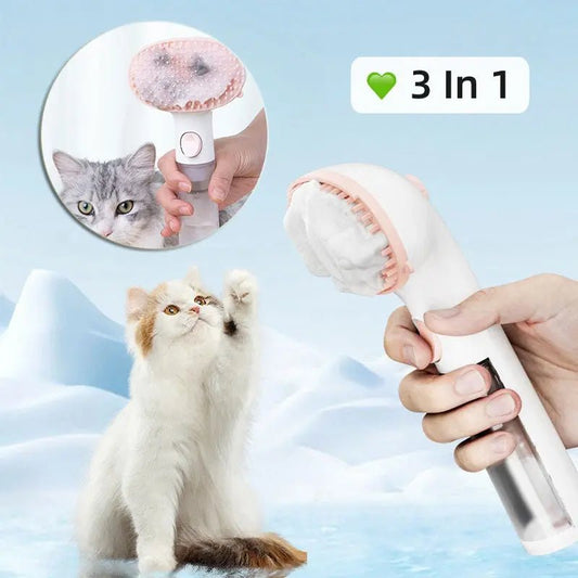 3 in 1 Pet Steam Brush – Self Cleaning Grooming Comb - 