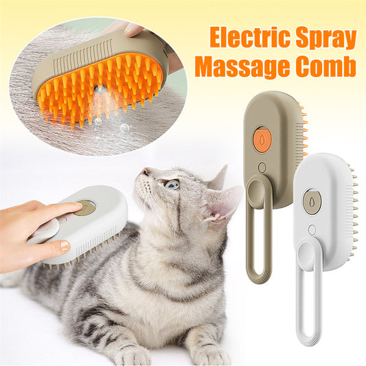 3-in-1 Electric Steam Pet Brush – Hair Removal & Massage