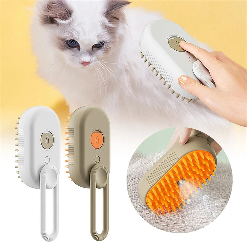 3-in-1 Electric Steam Pet Brush – Hair Removal & Massage
