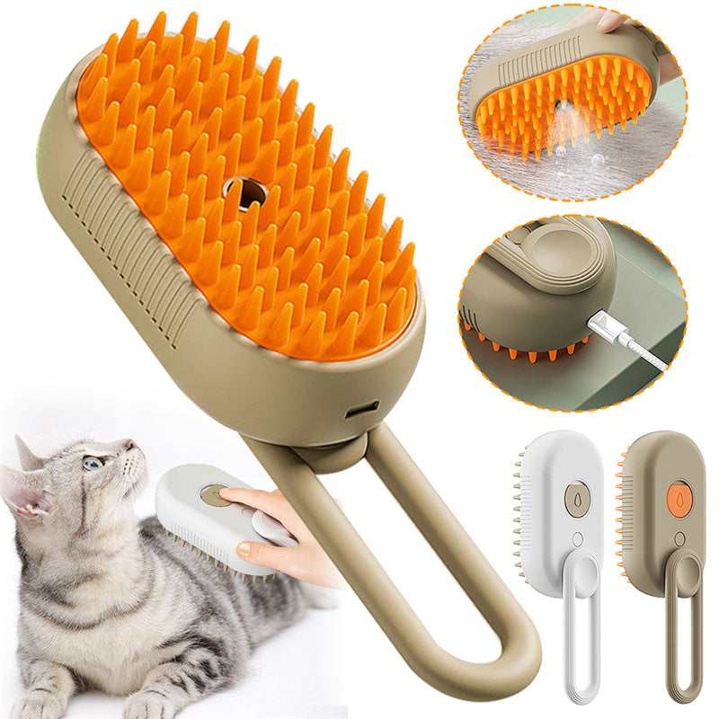 3-in-1 Electric Steam Pet Brush – Hair Removal & Massage