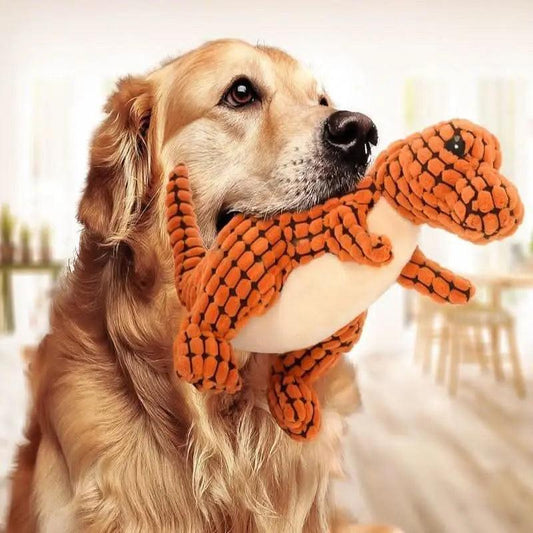 Dinosaur Plush Dog Toy with Squeaker - 