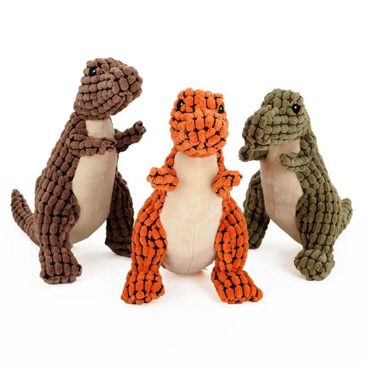 Dinosaur Plush Dog Toy with Squeaker - 