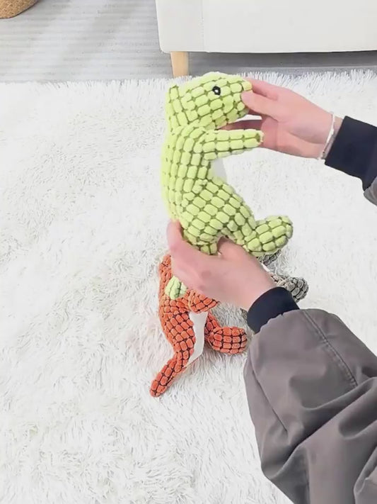 Dinosaur Plush Dog Toy with Squeaker.
